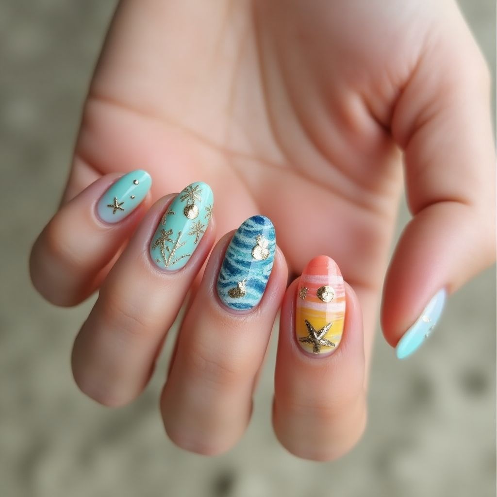 Beach Round Nail Design