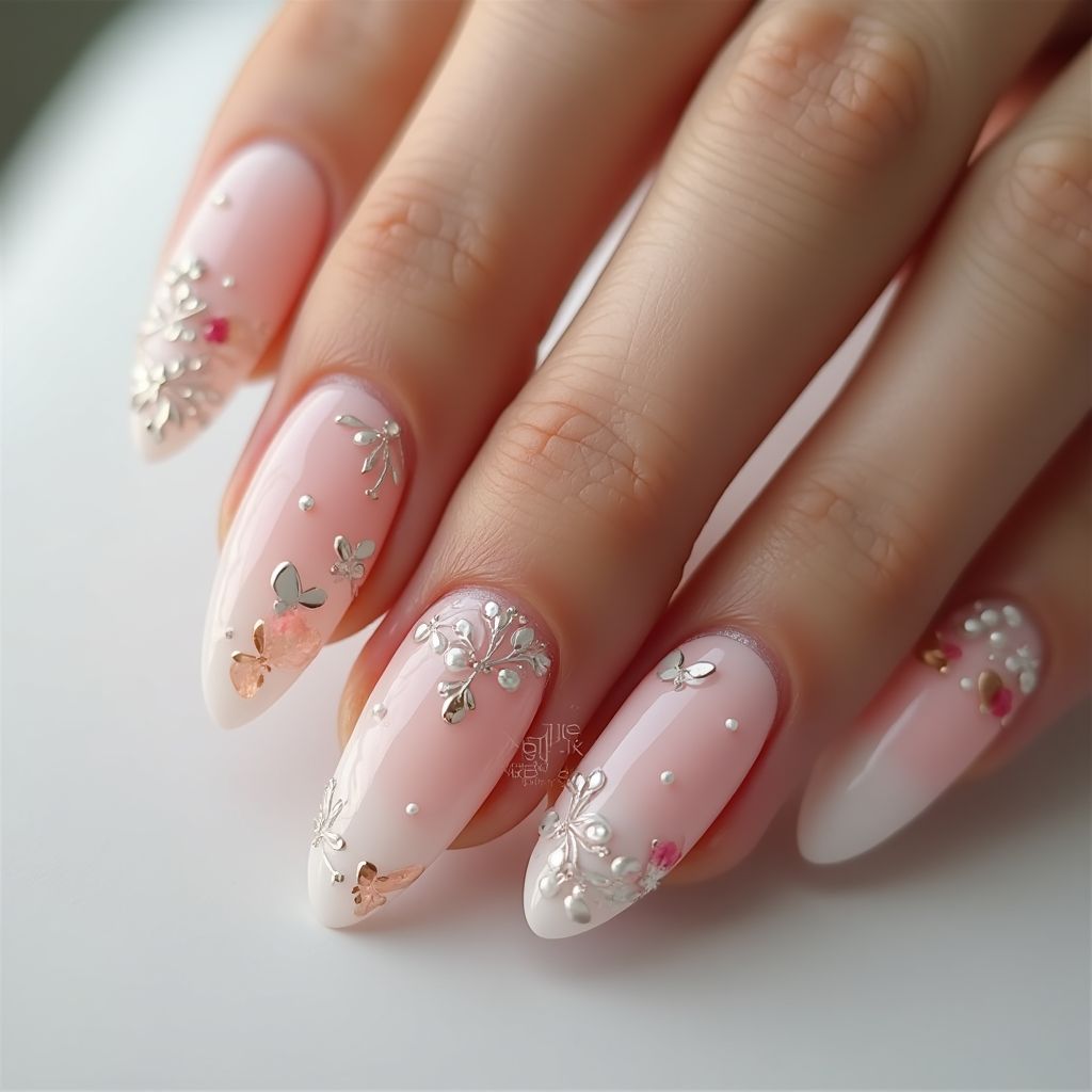 Wedding Almond Nail Design