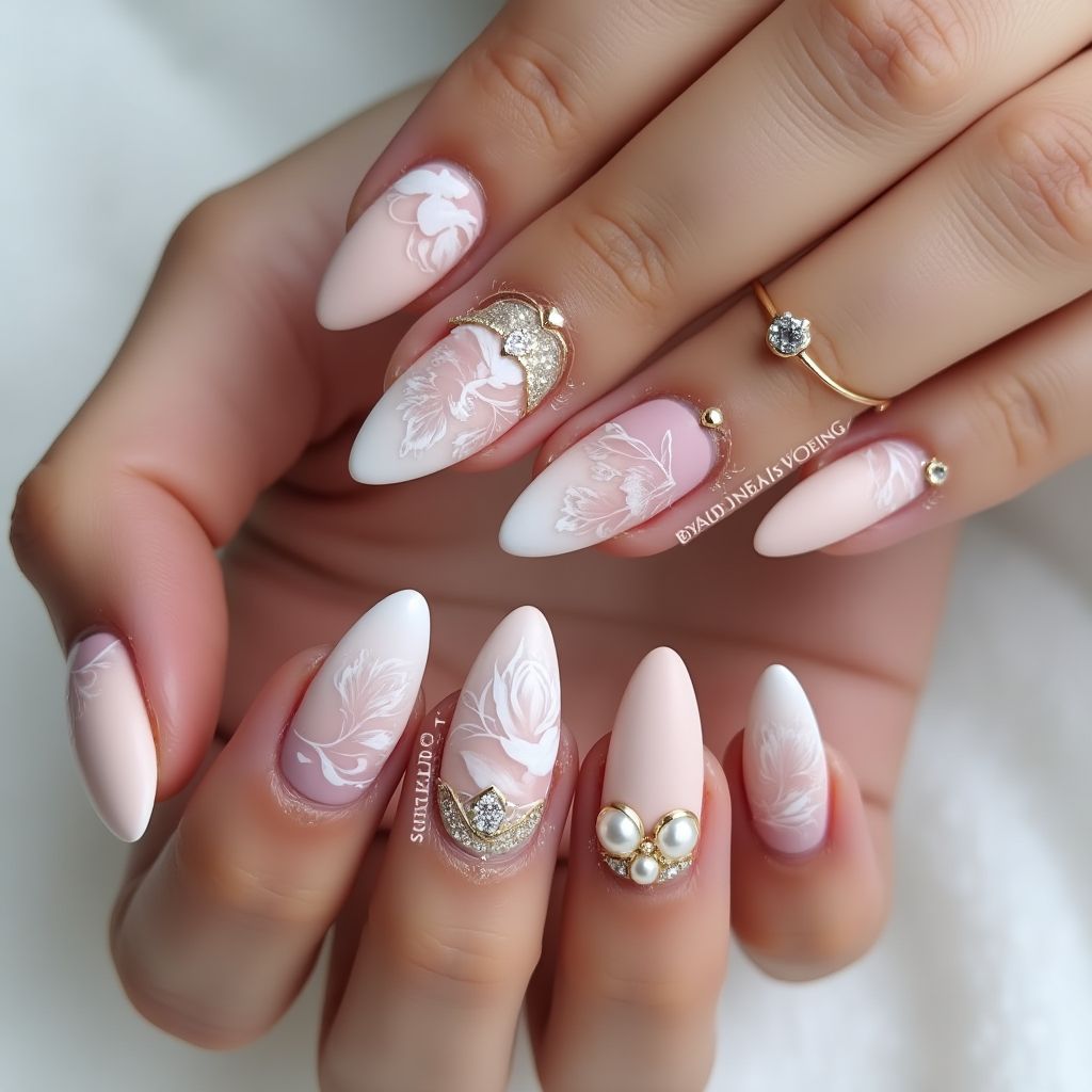 Wedding Almond Nail Design