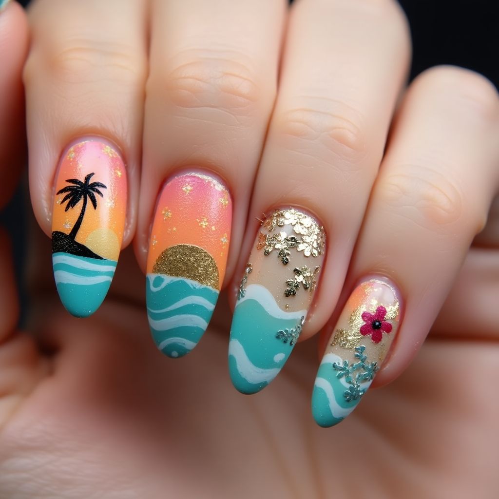 Vacation Almond Nail Design