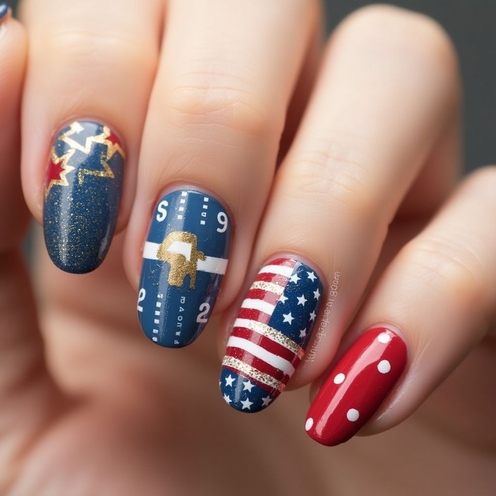 Labor Day Round Nail Design