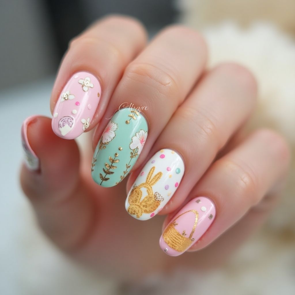 Easter Almond Nail Design