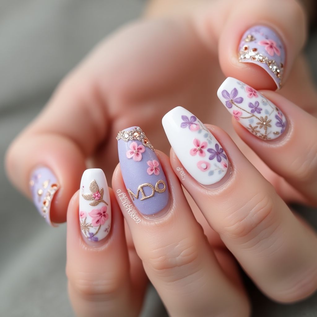 Mother's Day Coffin Nail Design