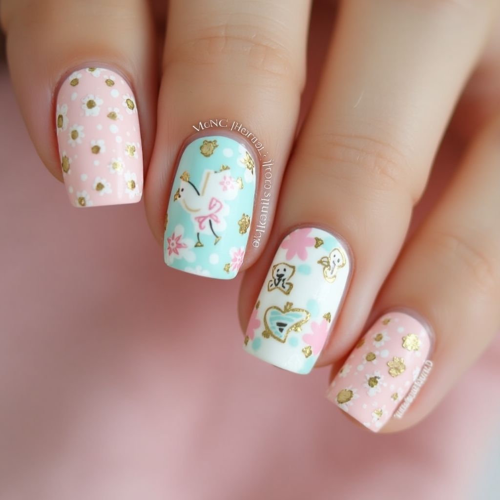 Baby shower Round Nail Design
