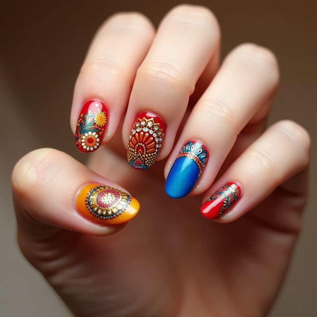 Diwali Round Nail Design
