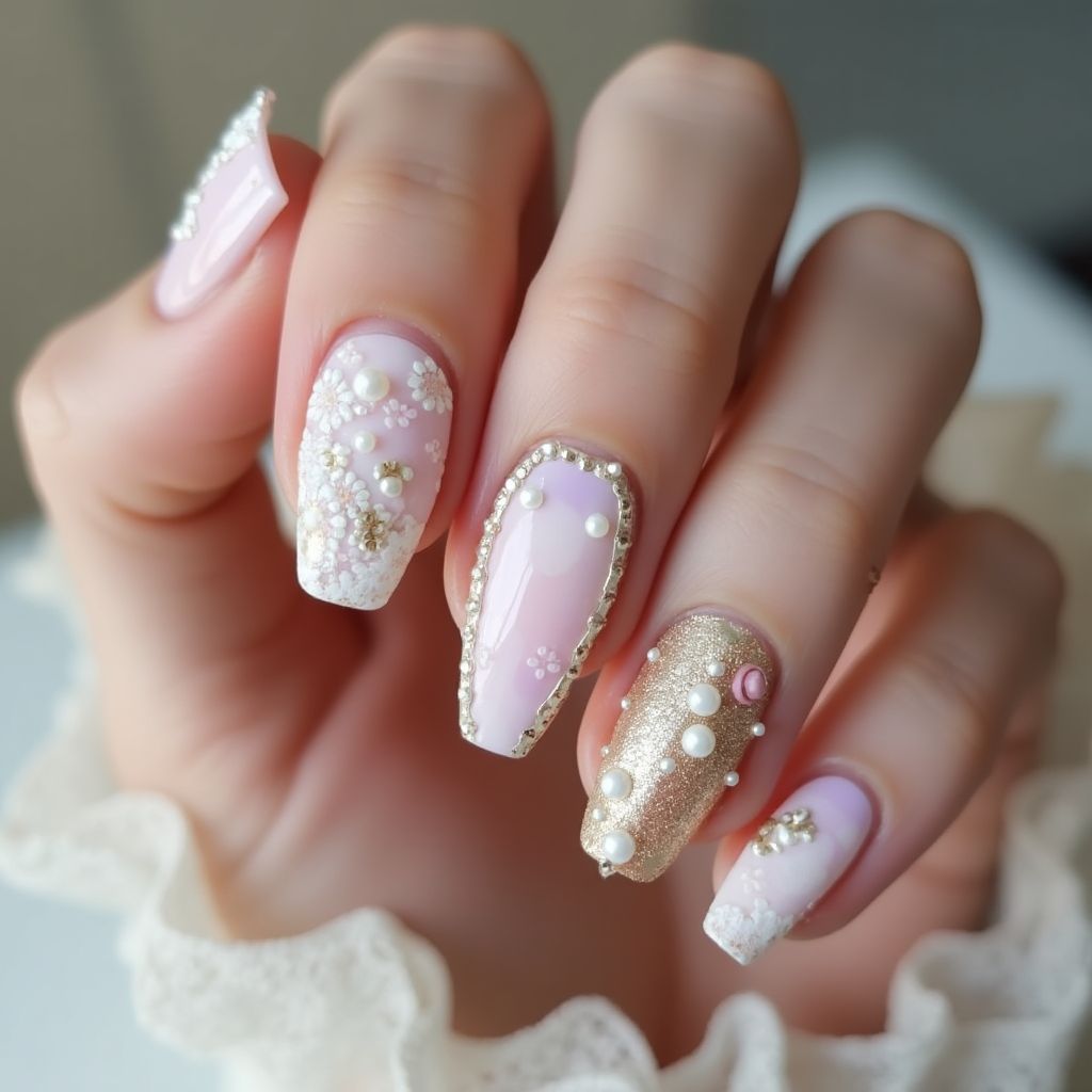 Wedding Coffin Nail Design