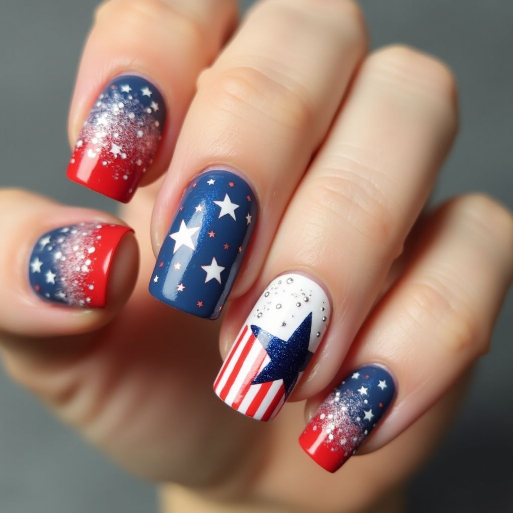 Independence Day Square Nail Design