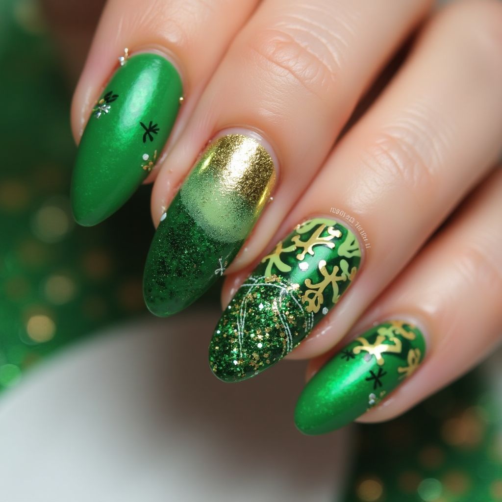 St Patrick's Day Almond Nail Design