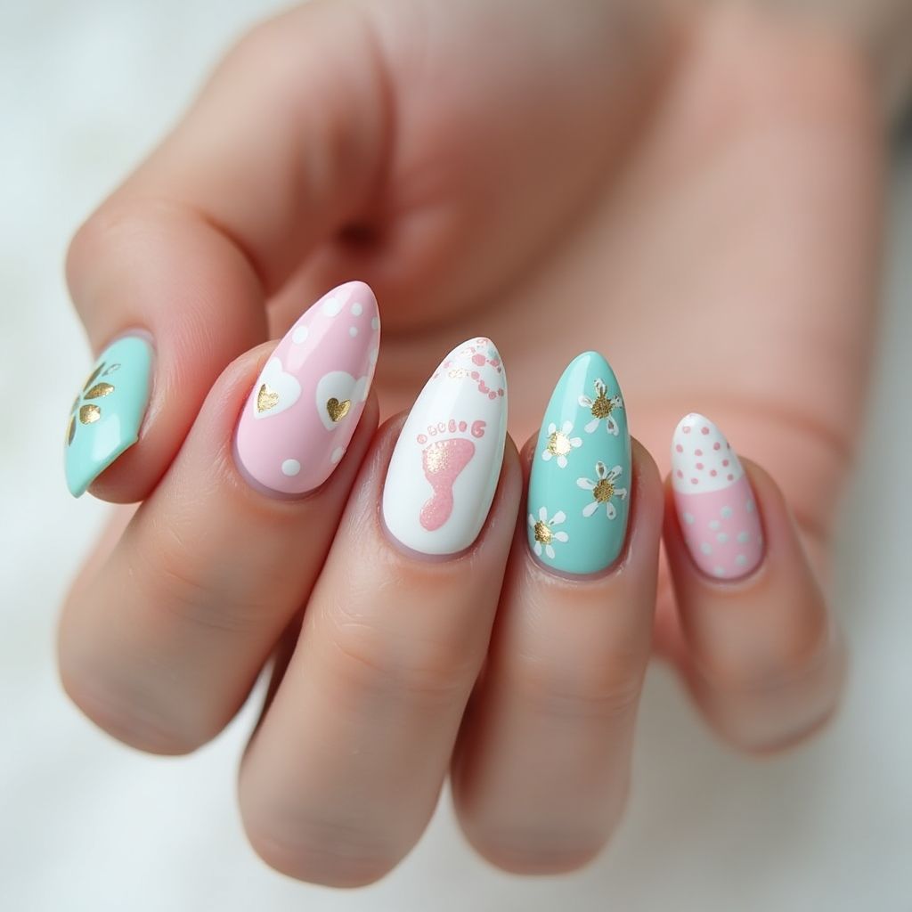 Baby Shower Almond Nail Design