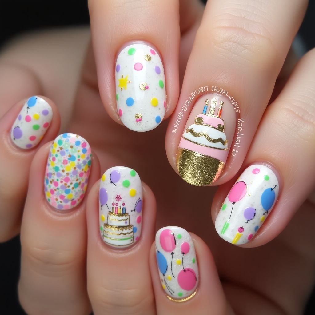 Birthday Round Nail Design