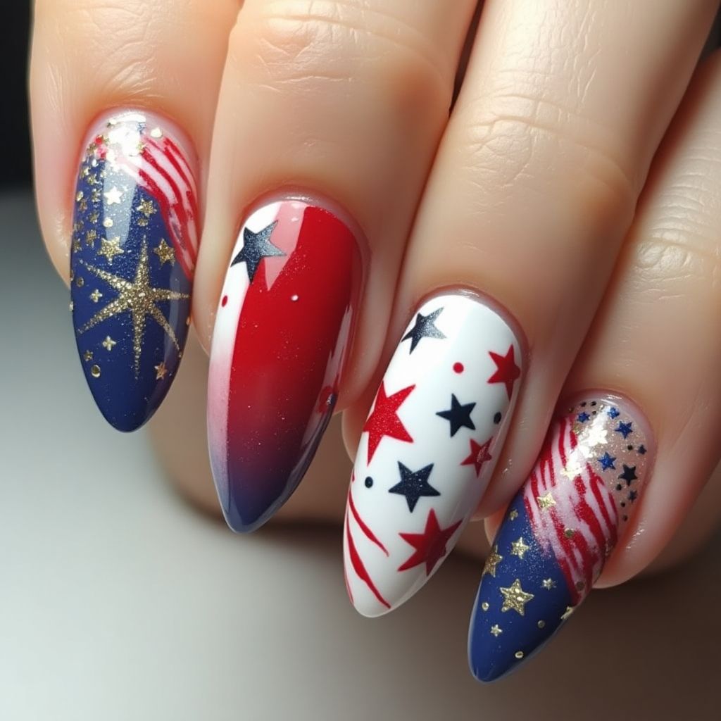 Memorial Day Almond Nail Design