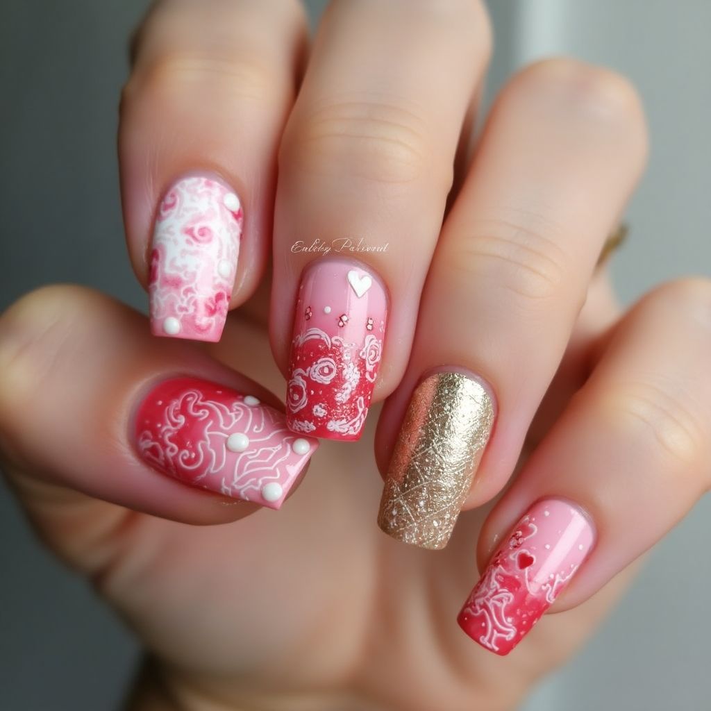 Valentine's Day Square Nail Design