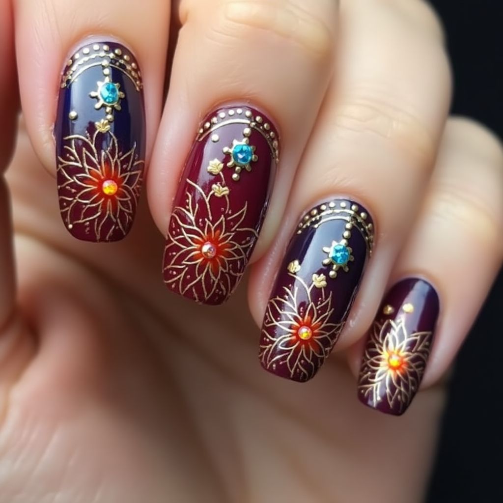 Diwali Stiletto Nail Design
