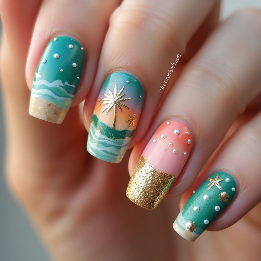 Beach Square Nail Design