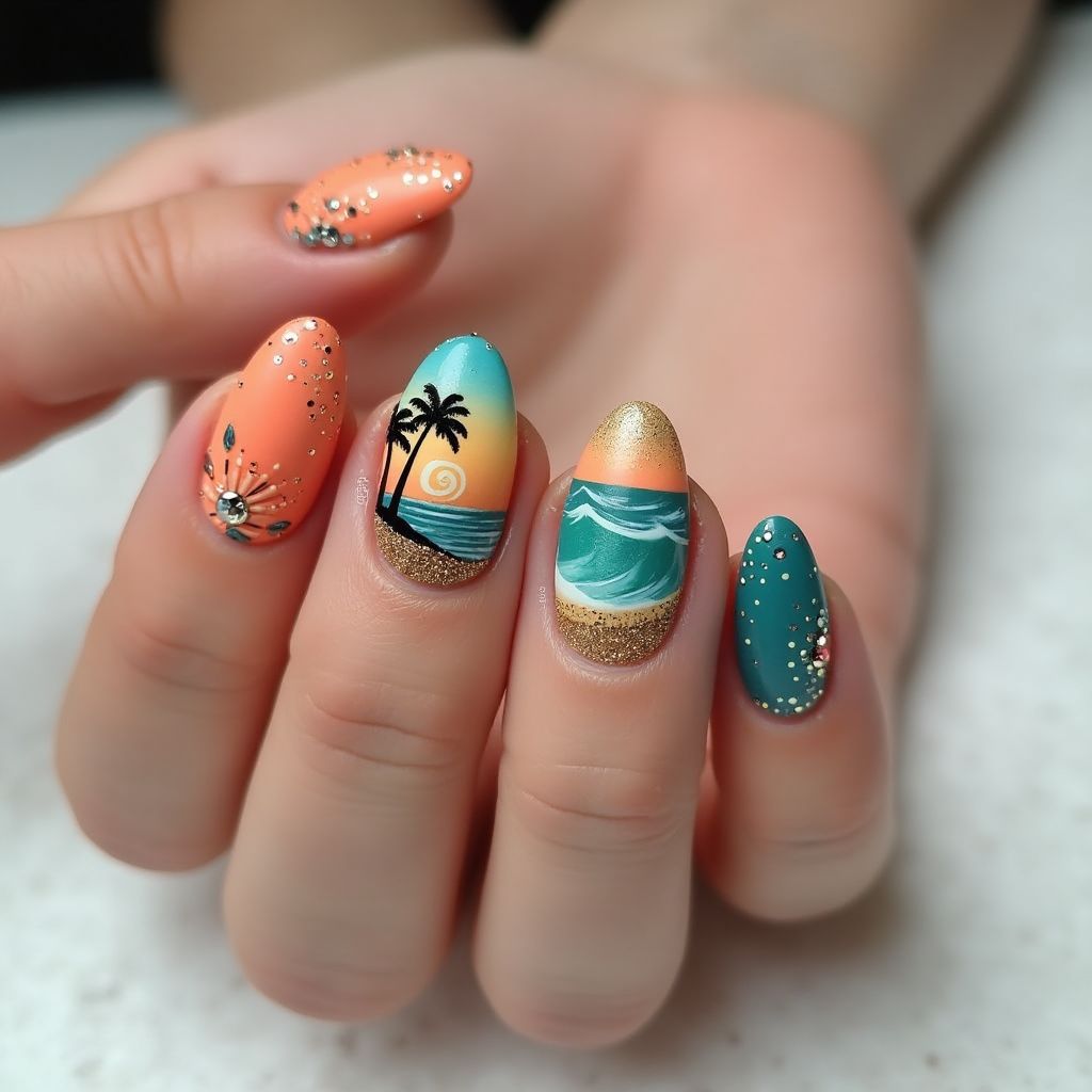 Vacation Almond Nail Design