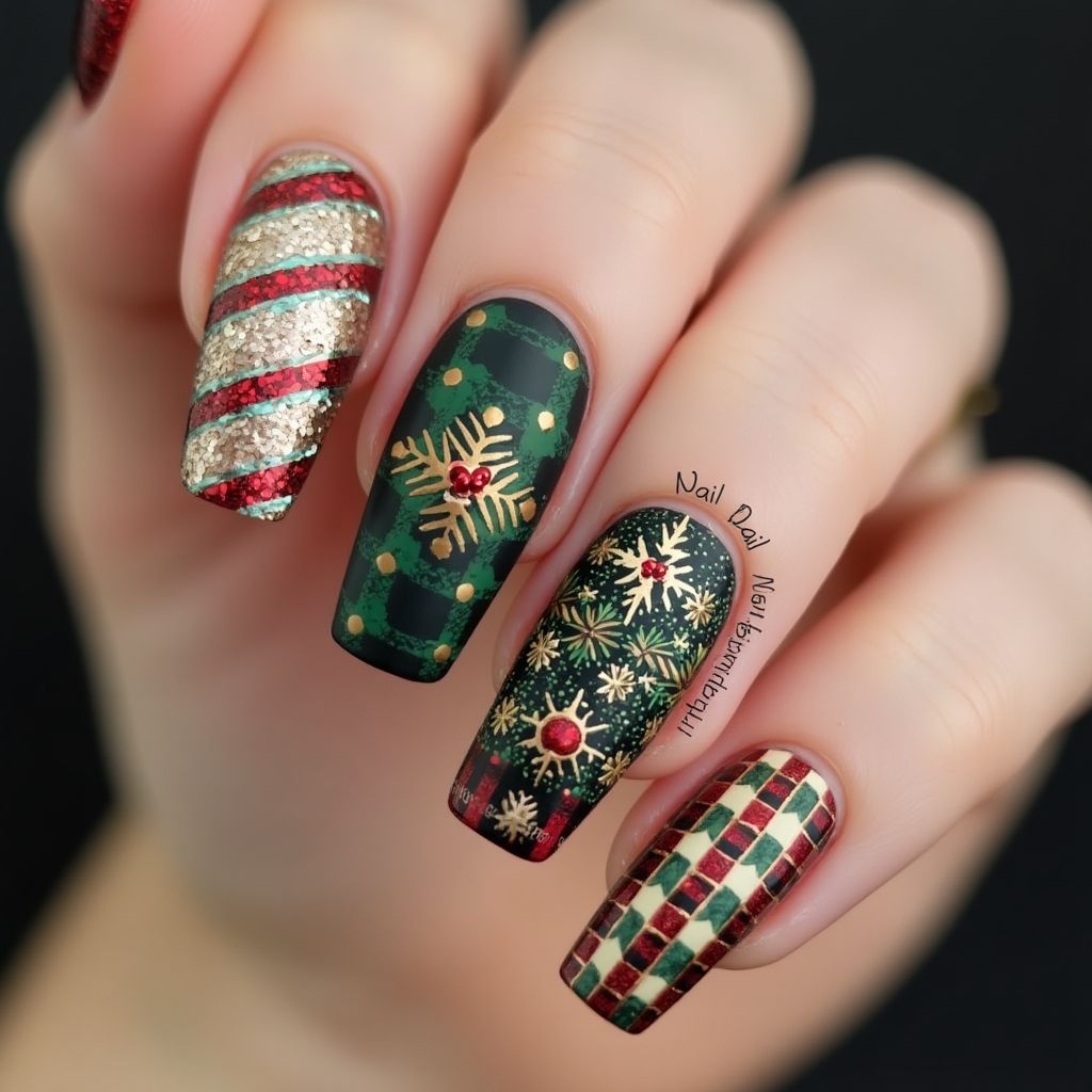 Holiday Coffin Nail Design