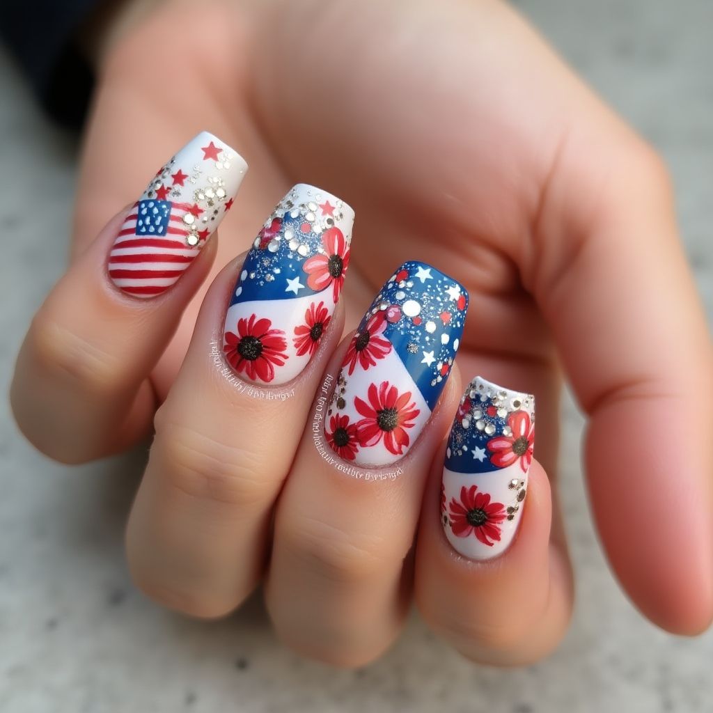 Memorial Day Coffin Nail Design