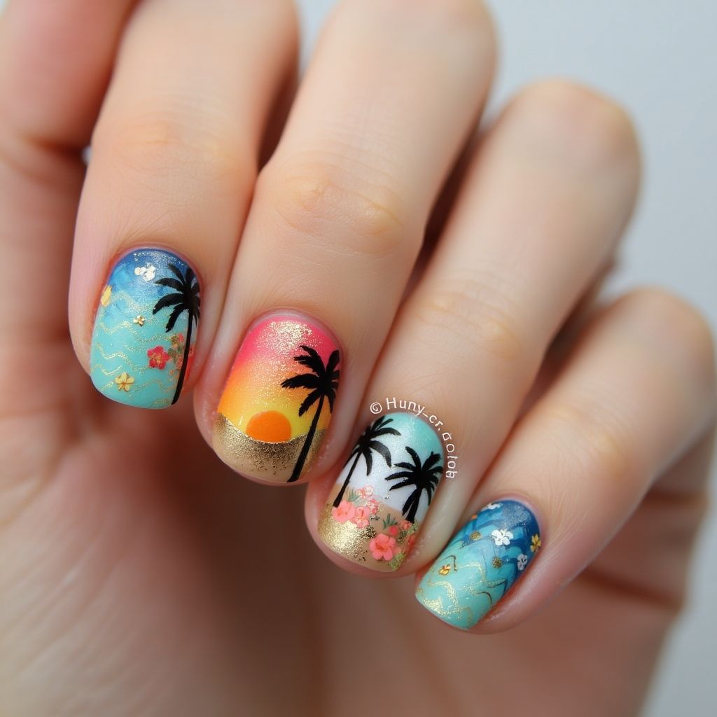 Vacation Round Nail Design