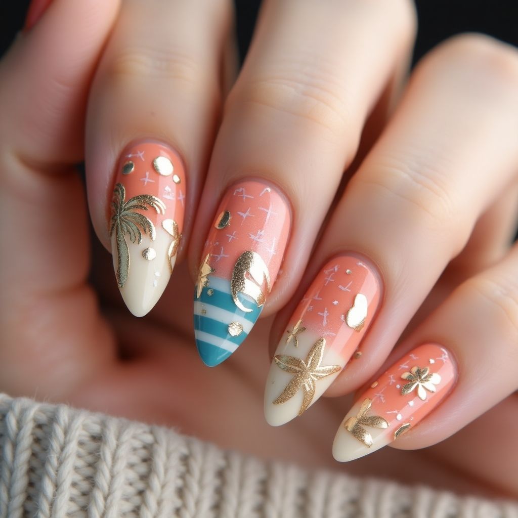 Vacation Almond Nail Design