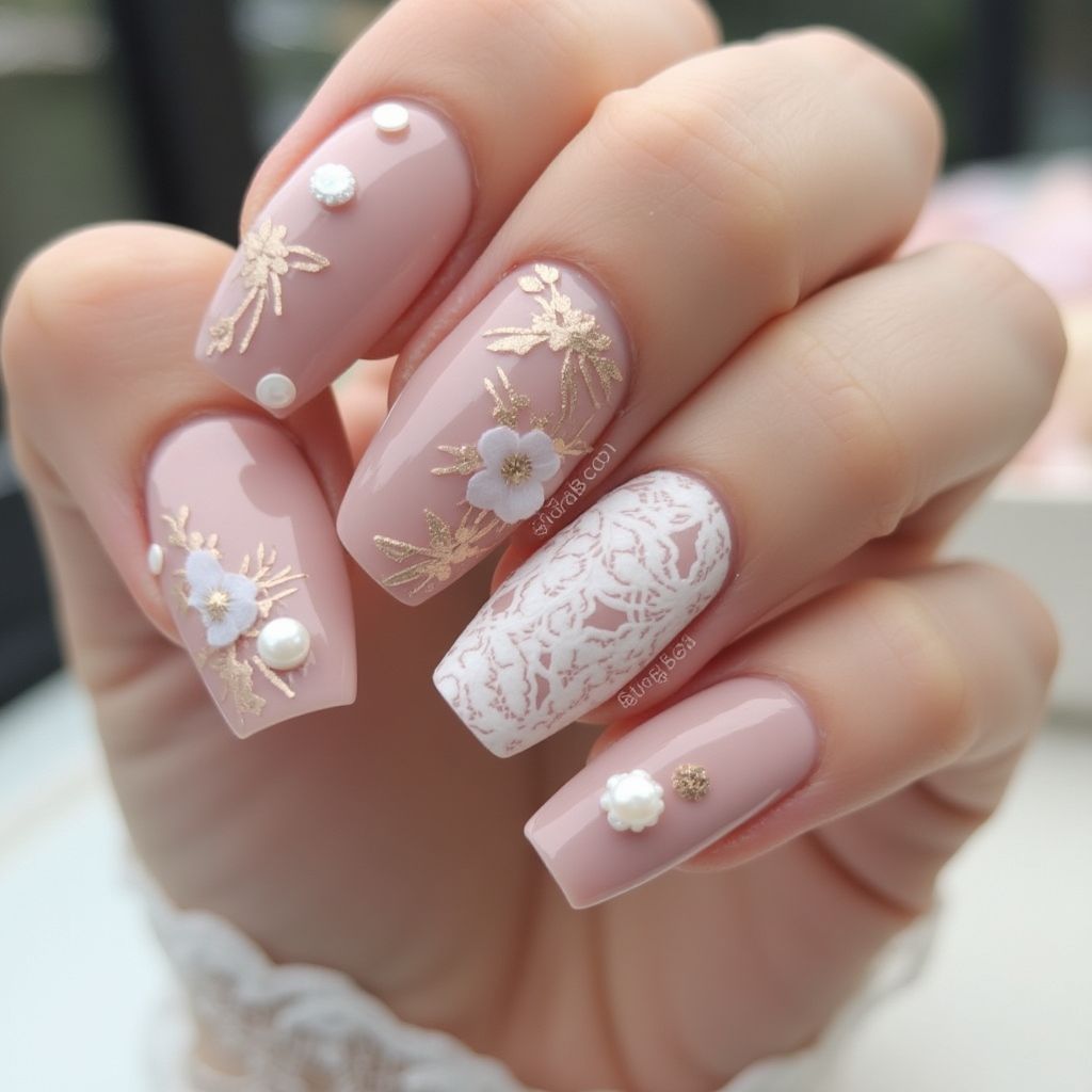 Bridal Shower Stiletto Nail Design