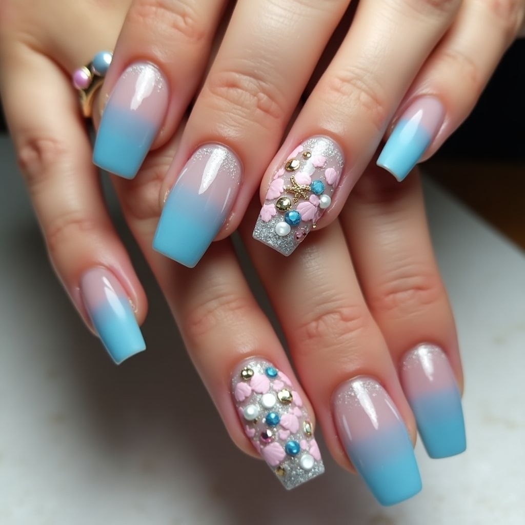 Cruise Coffin Nail Design