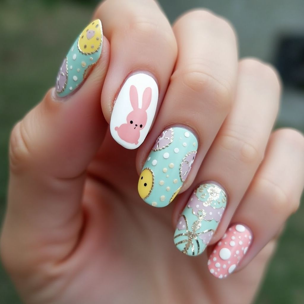 Easter Round Nail Design