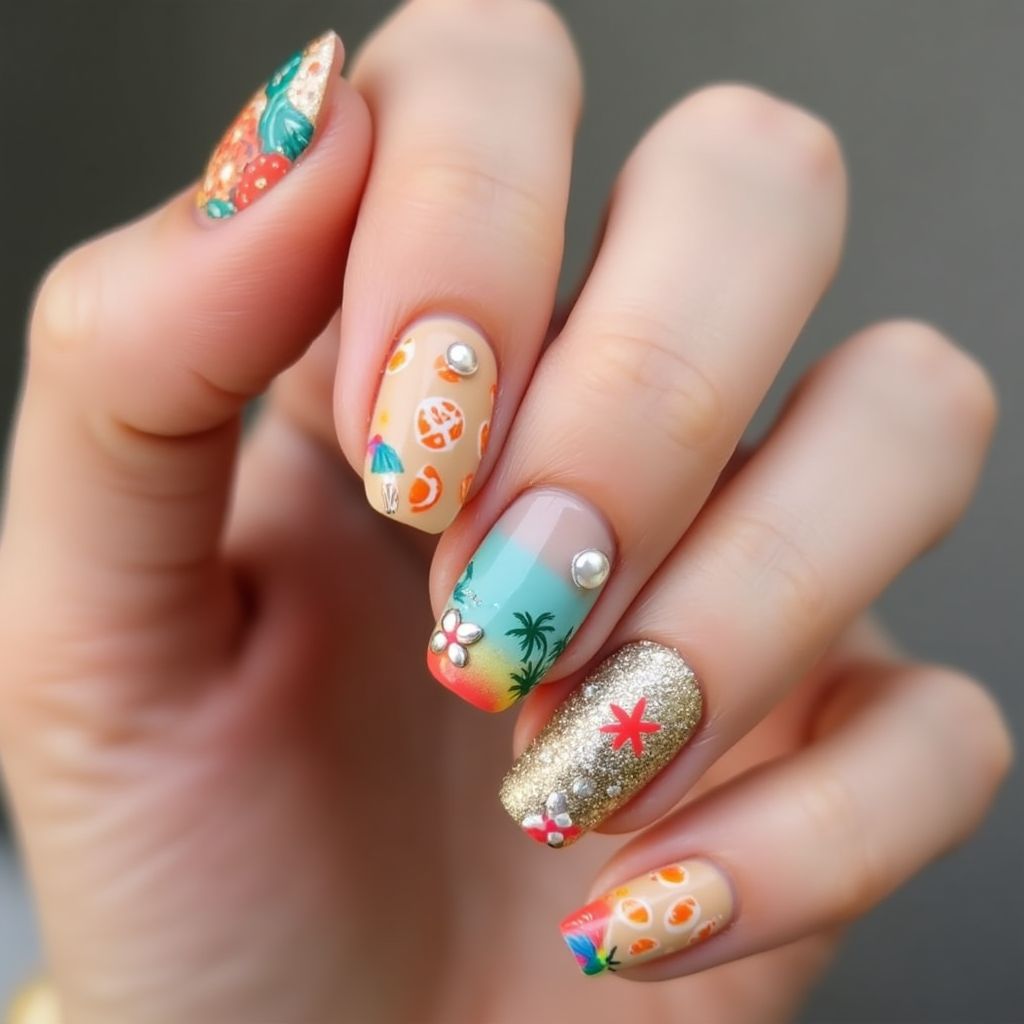Beach Round Nail Design