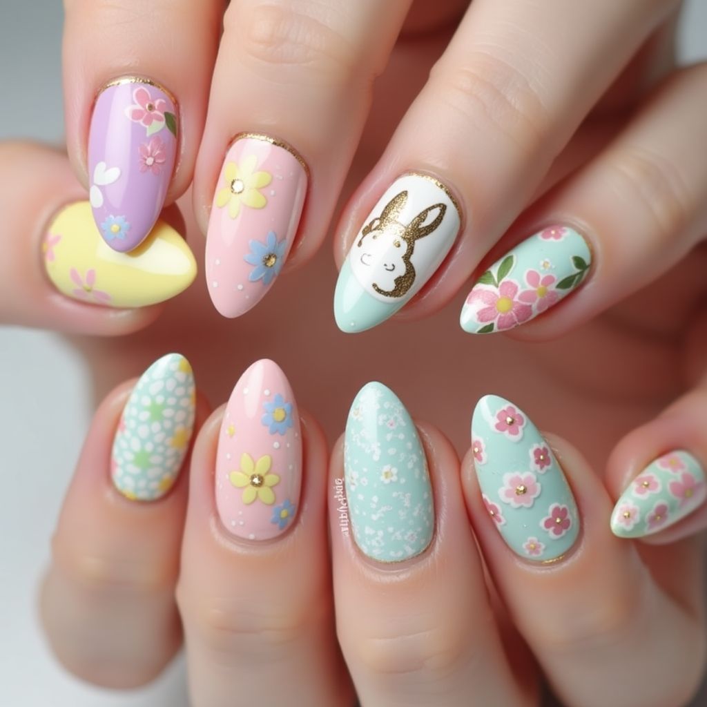 Easter Almond Nail Design