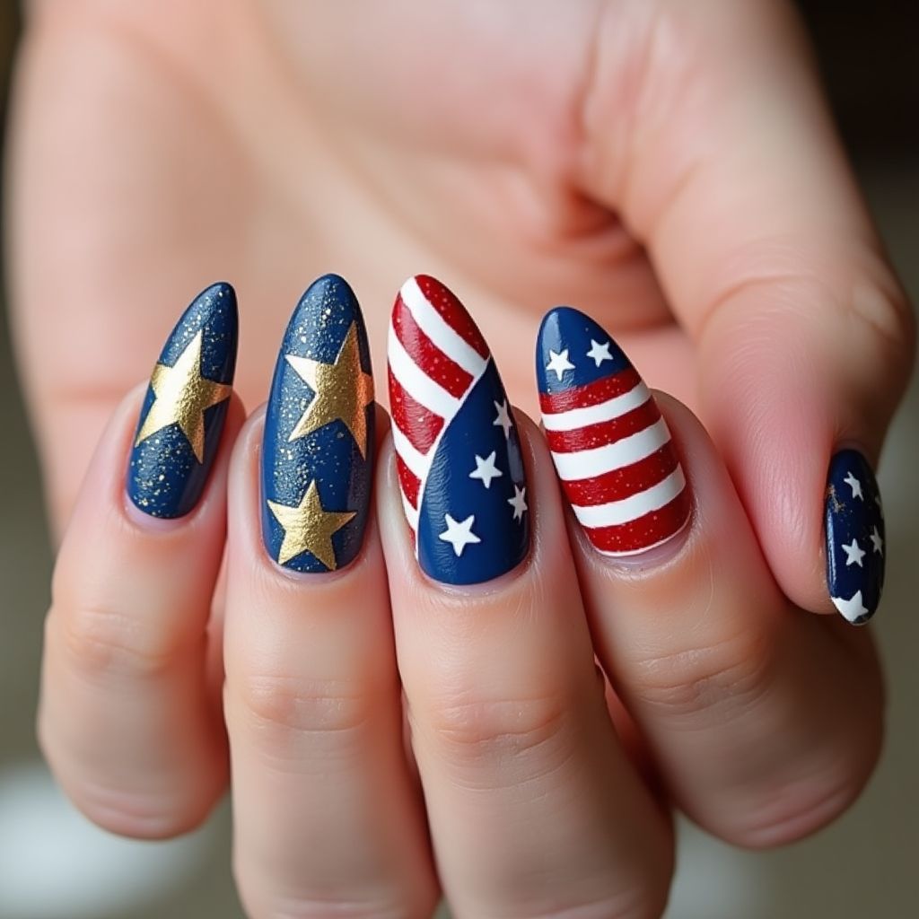 Labor Day Almond Nail Design