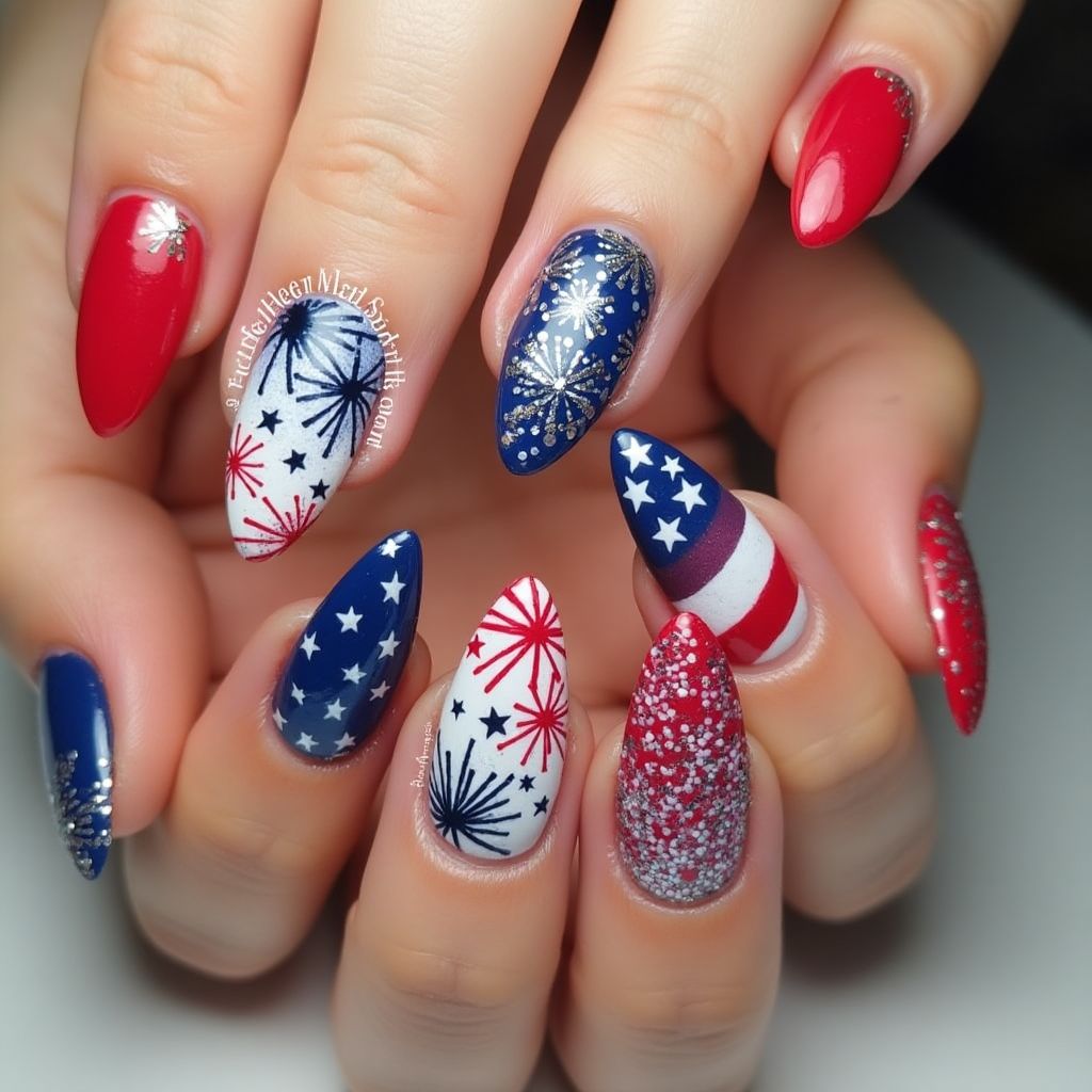 Independence Day Stiletto Nail Design