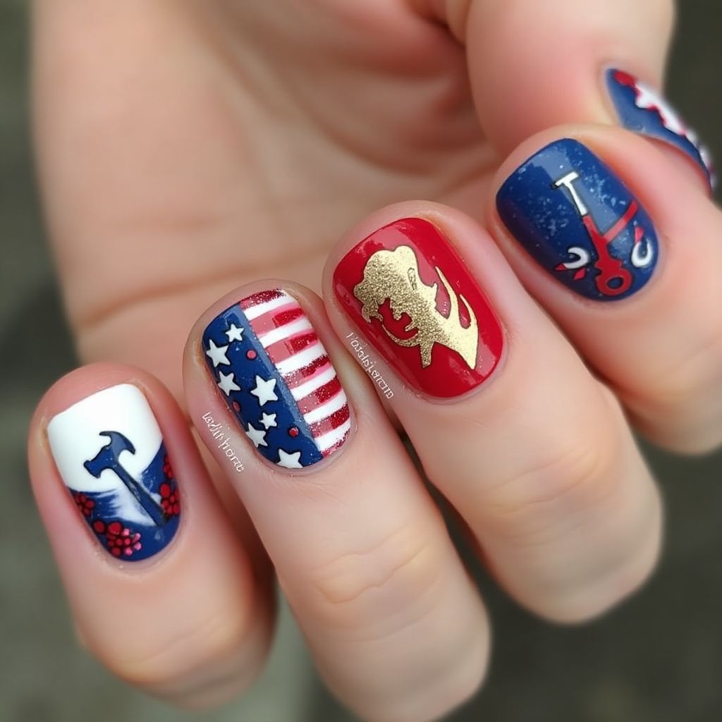 Labor Day Round Nail Design