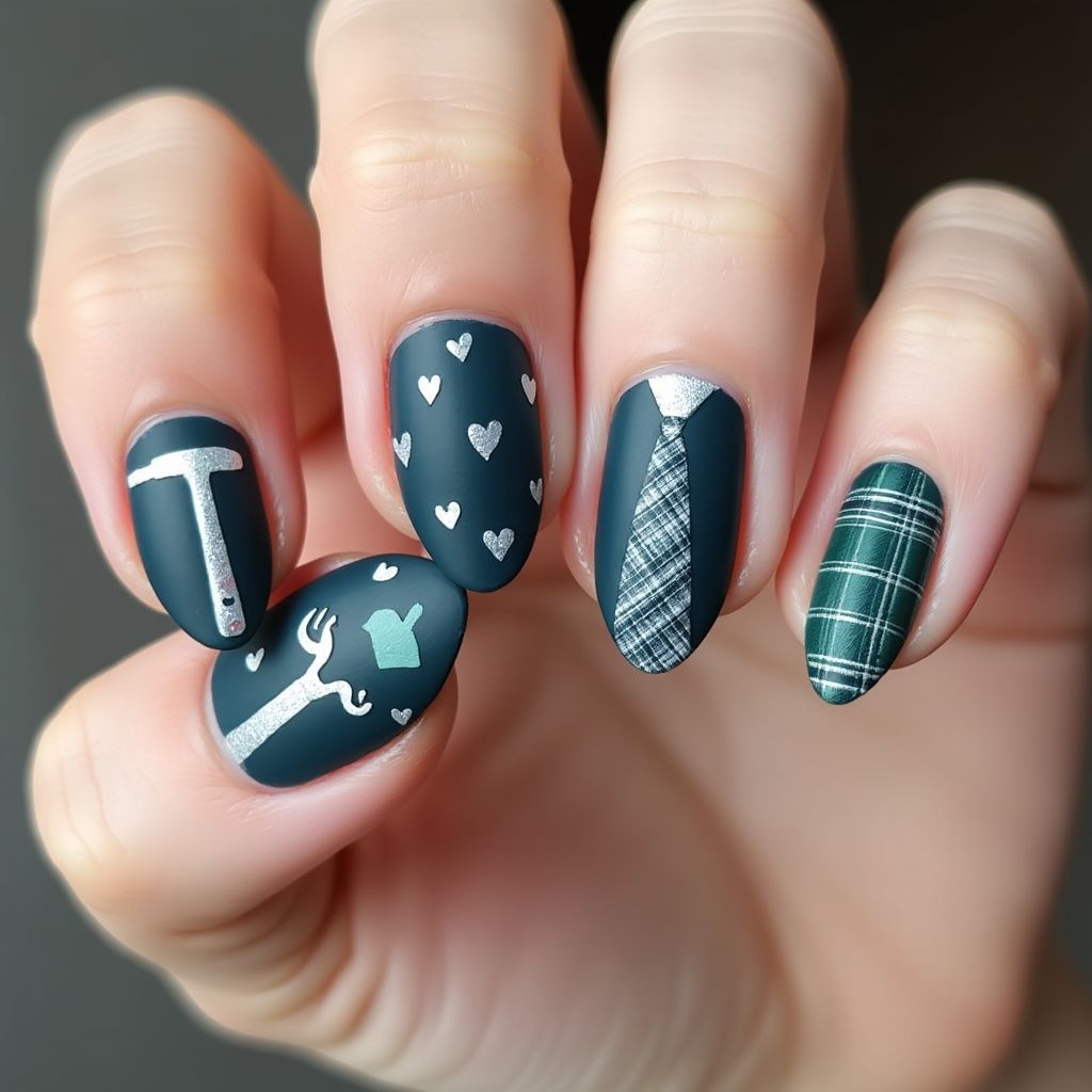Father's Day Almond Nail Design