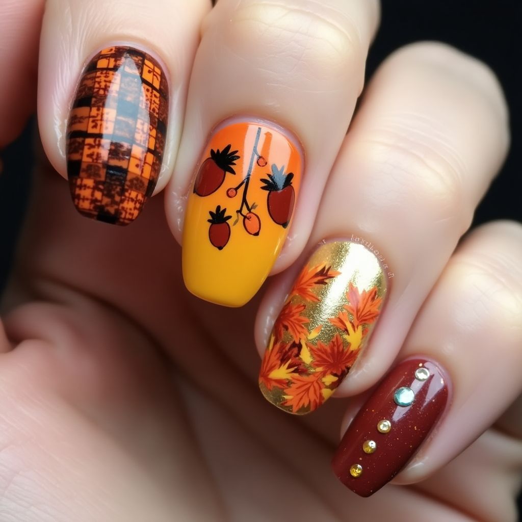 Thanksgiving Coffin Nail Design