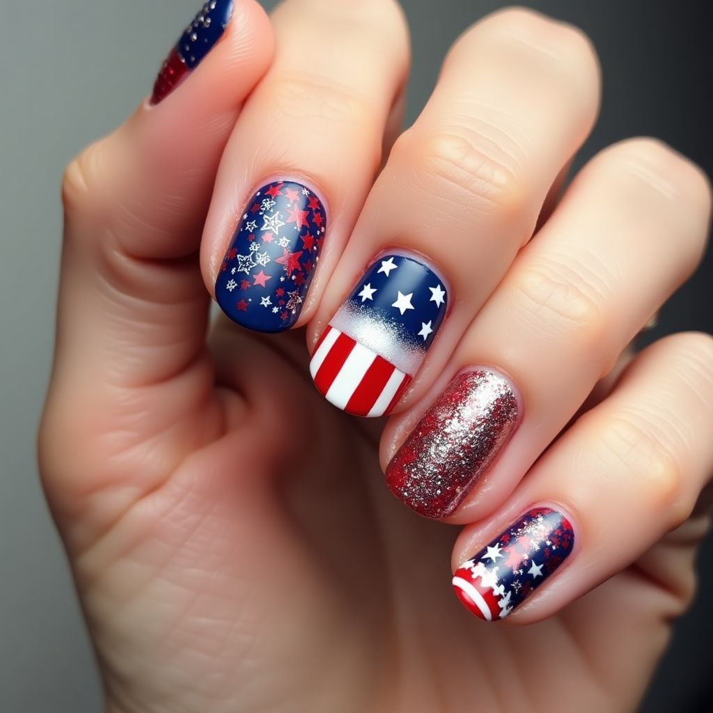 4th Of July Round Nail Design