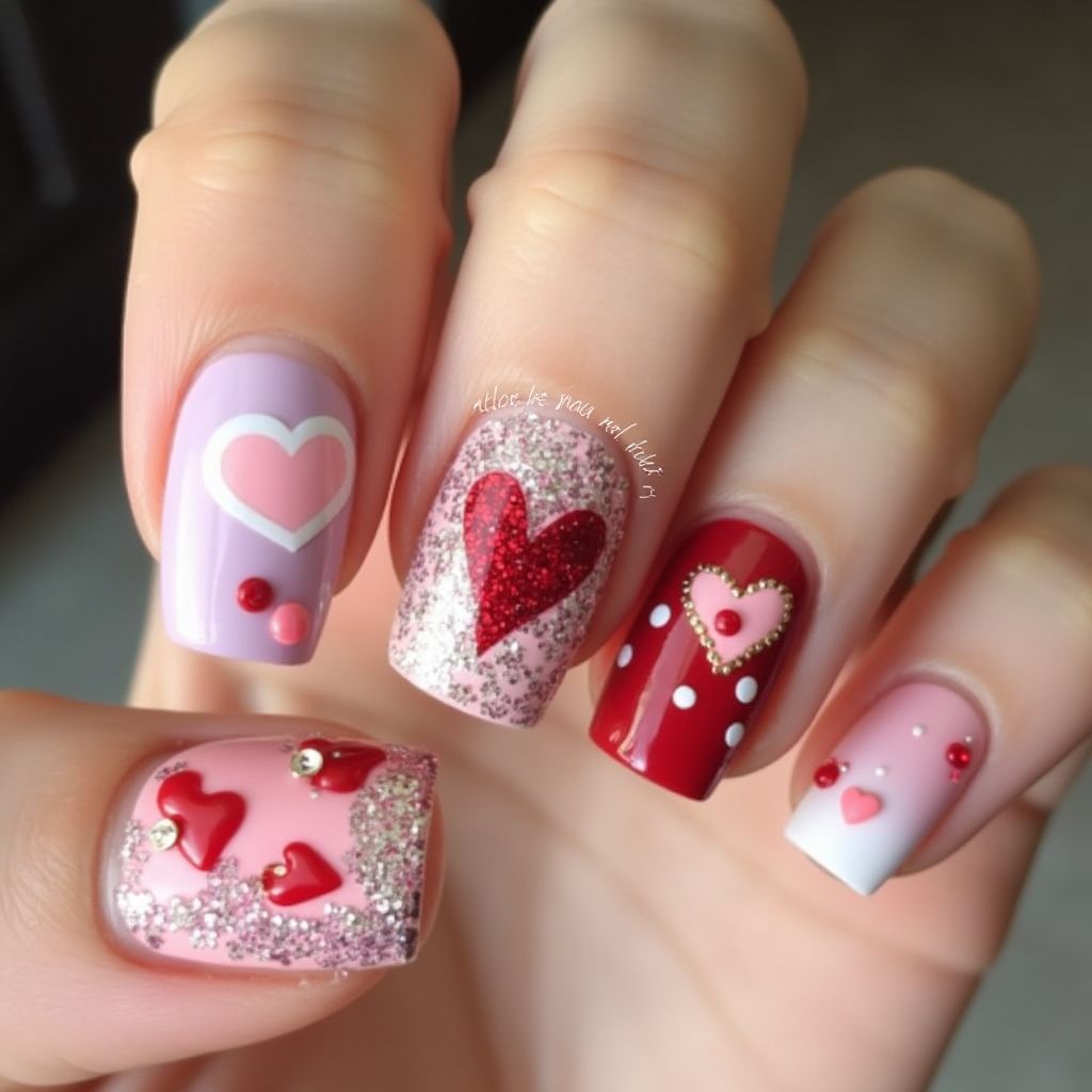 Valentine's Day Square Nail Design