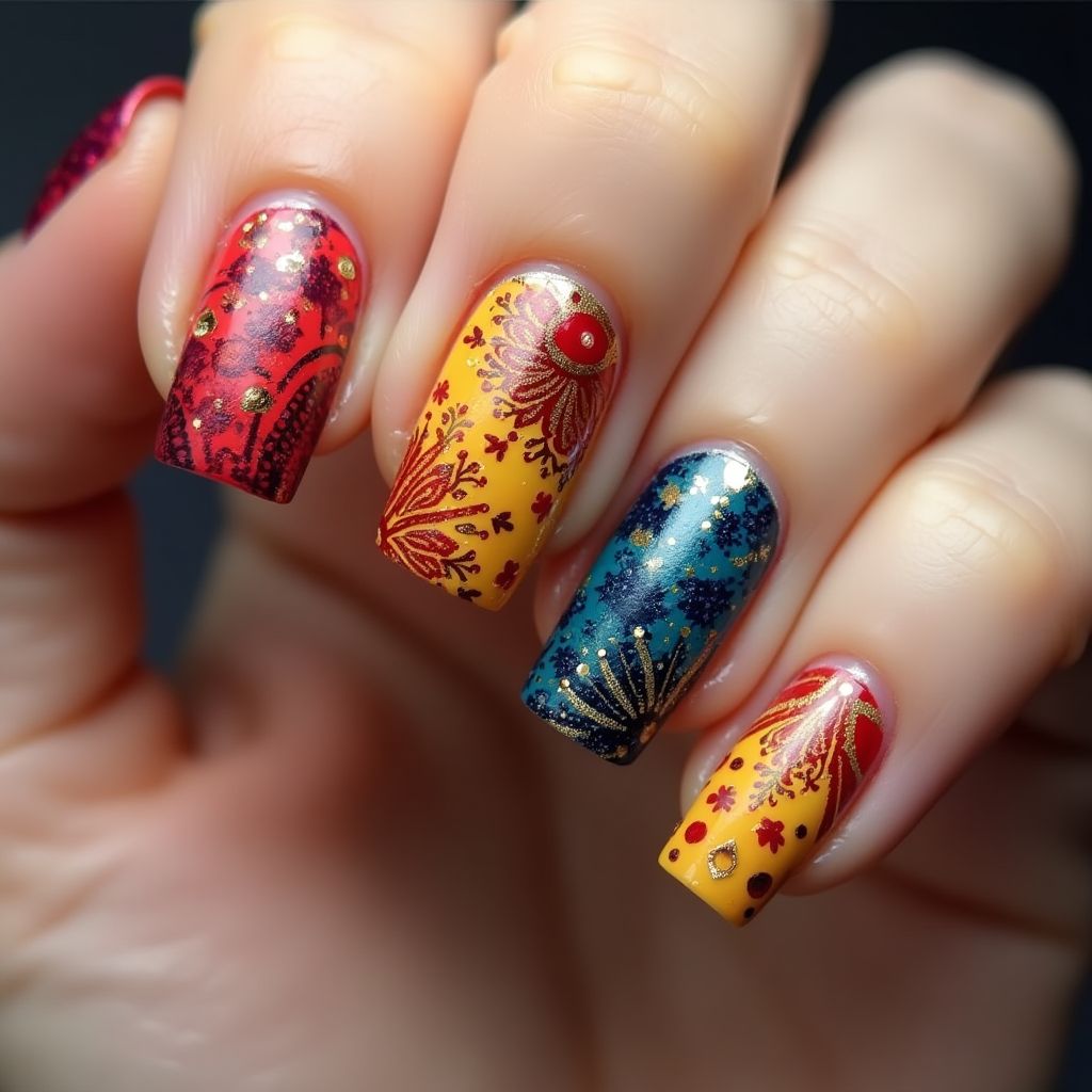 Diwali Square Nail Design