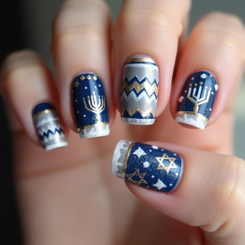 Hanukkah Round Nail Design