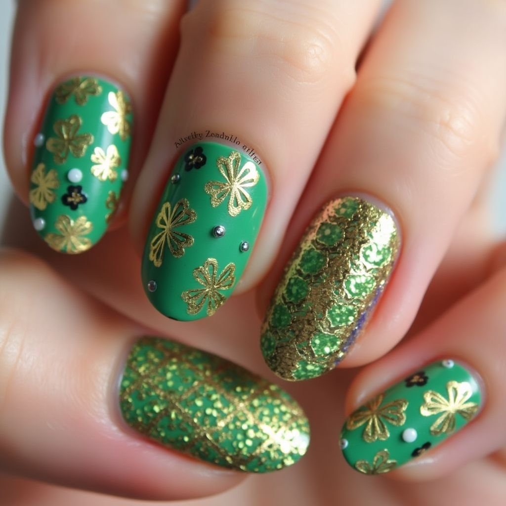 St Patrick's Day Round Nail Design