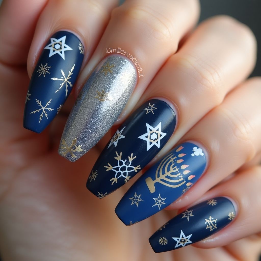 Hanukkah Coffin Nail Design