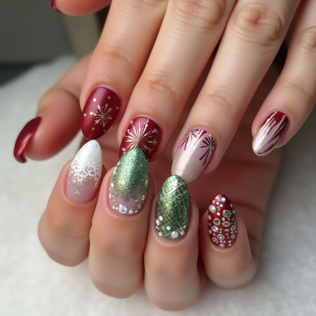 Holiday Almond Nail Design