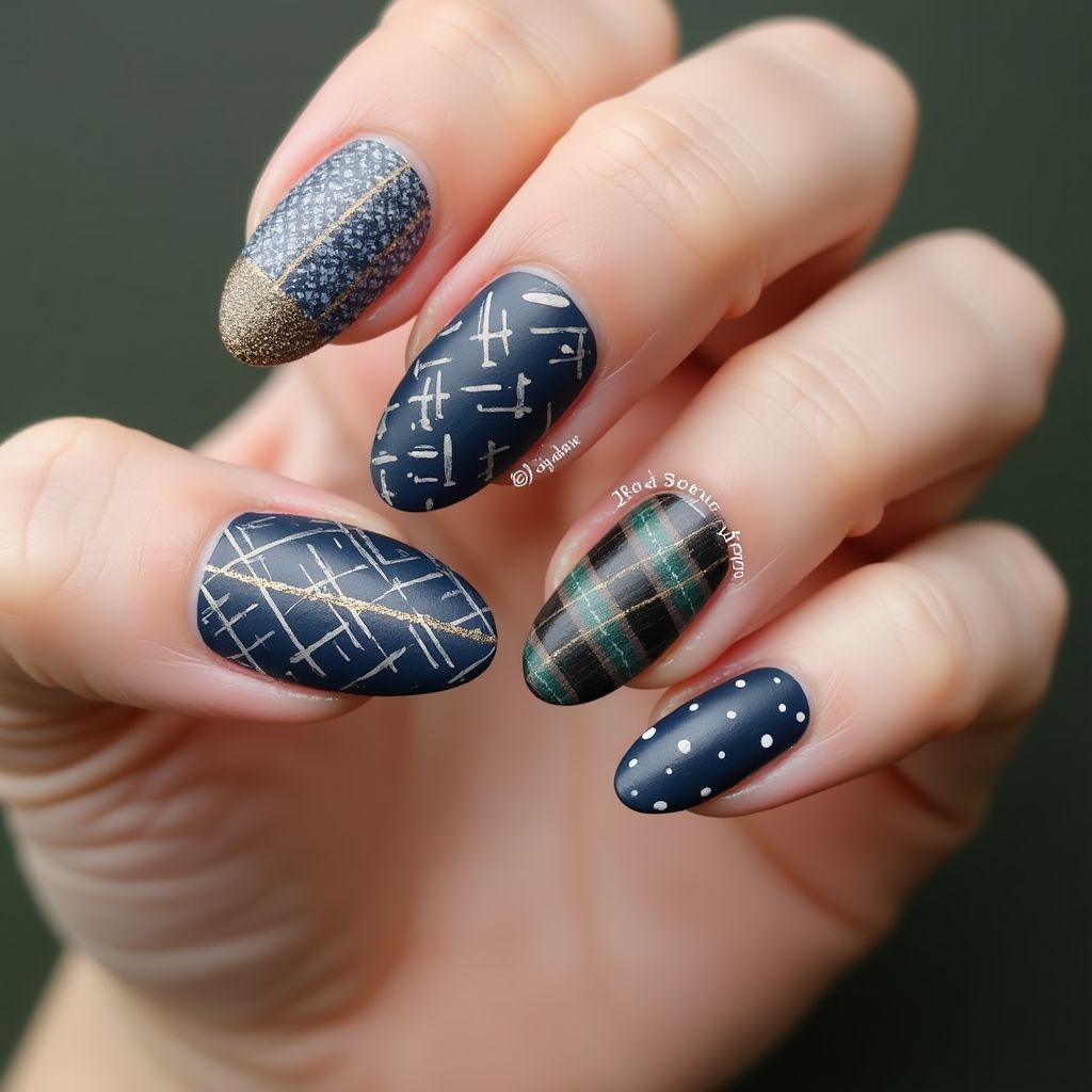 Father's Day Almond Nail Design