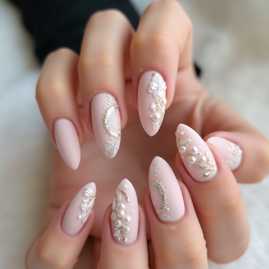 Wedding Almond Nail Design
