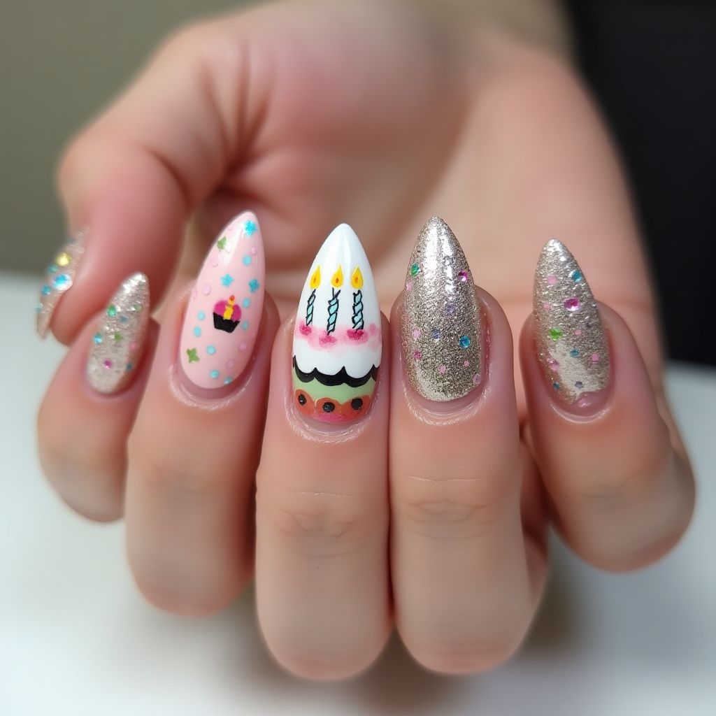 Birthday Stiletto Nail Design