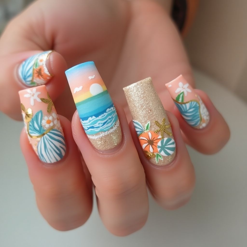 Beach Square Nail Design