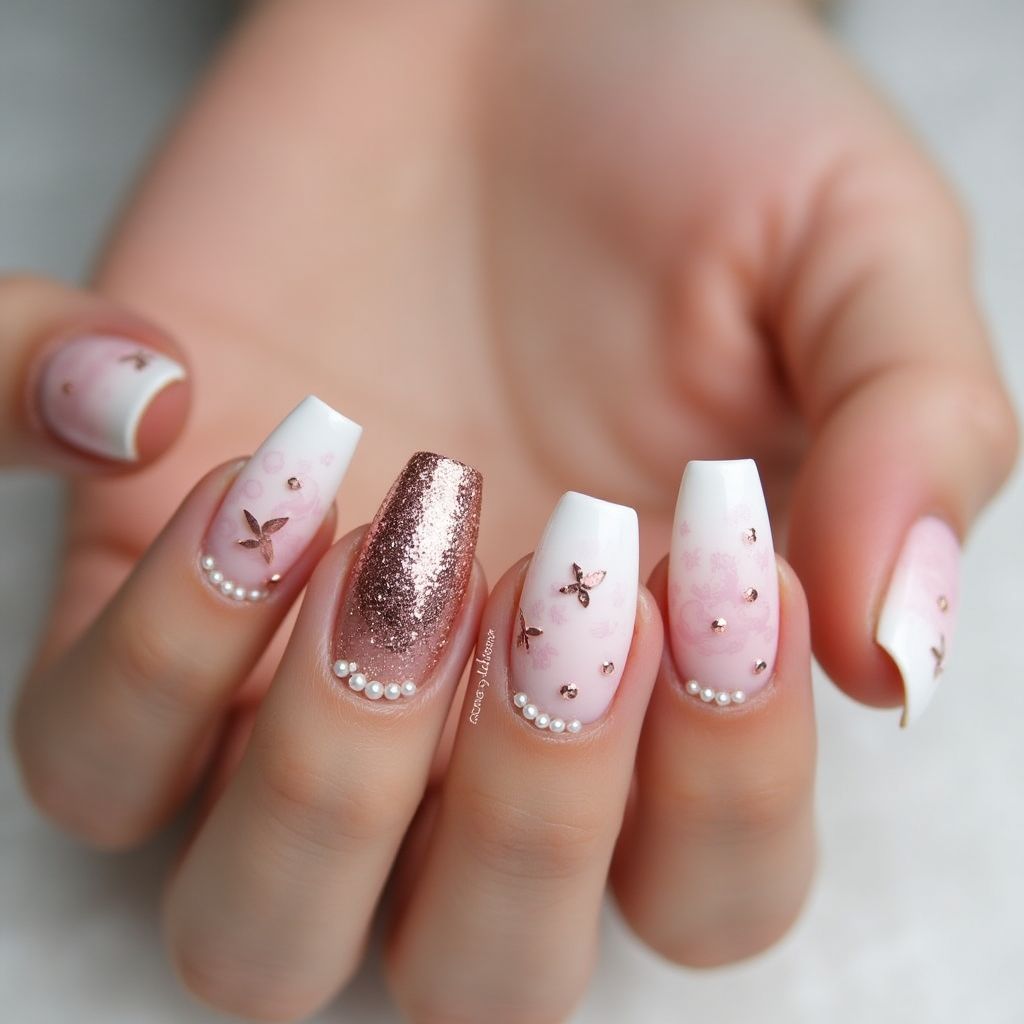 Bridal Shower Coffin Nail Design