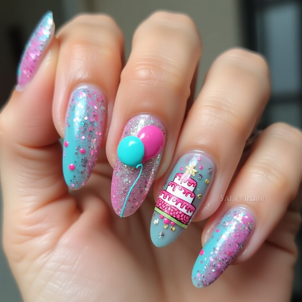 Birthday Stiletto Nail Design