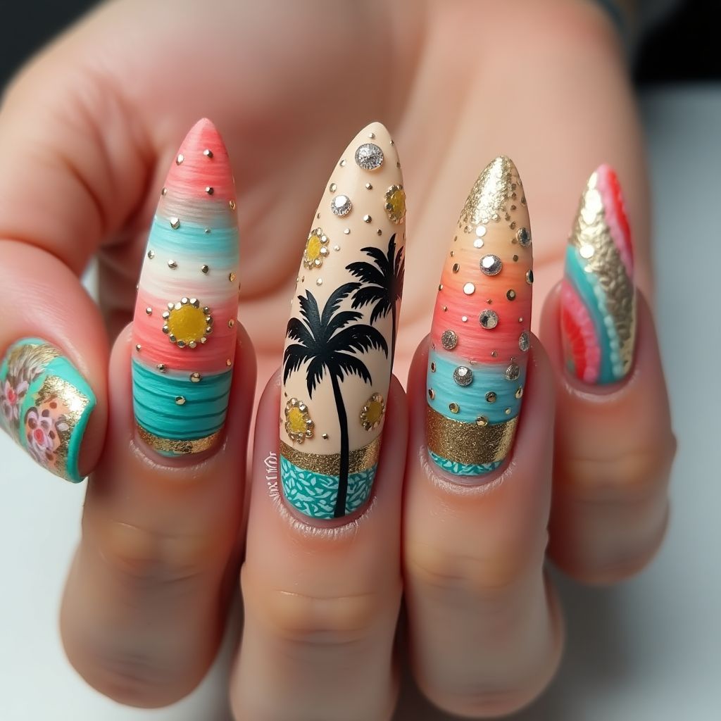 Vacation Coffin Nail Design