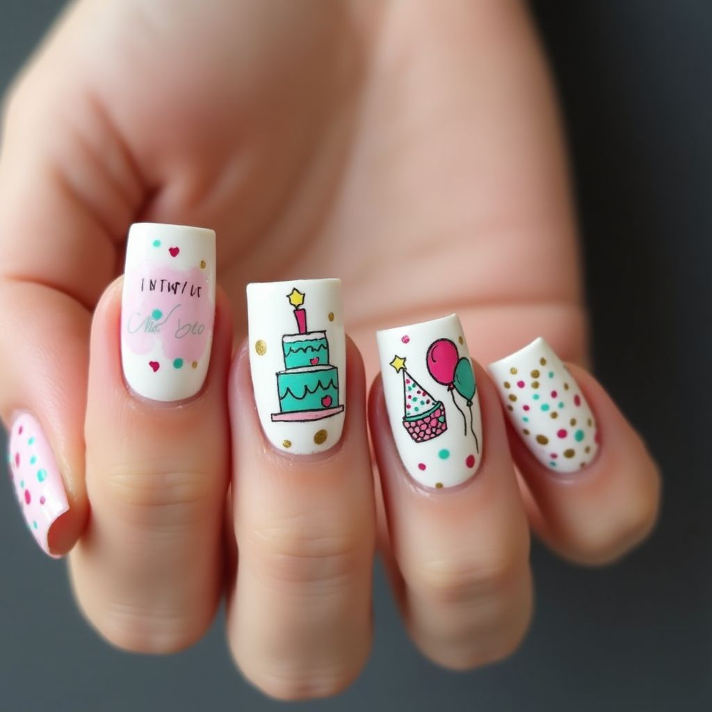 Birthday Square Nail Design