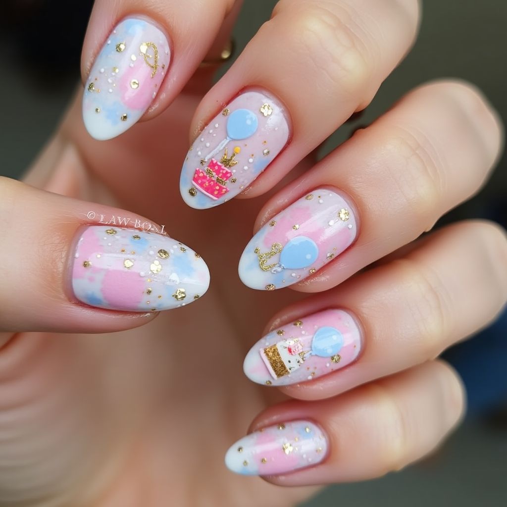 Birthday Almond Nail Design