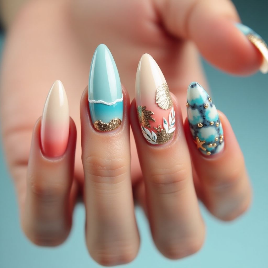 Beach Almond Nail Design